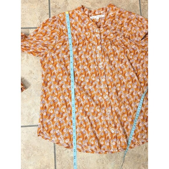 Xirena Jessie Long Sleeve Button Cotton Top Shirt Sz M Orange Floral - Picture 7 of 7